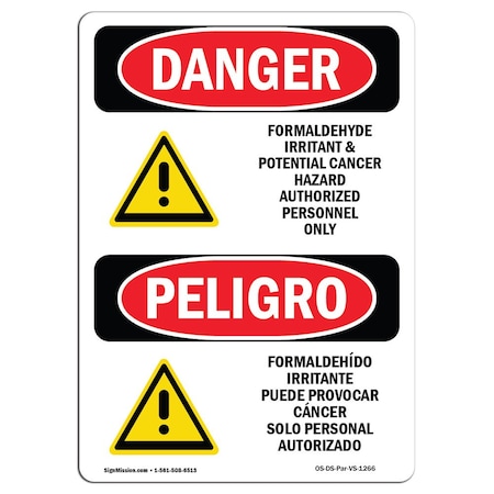 Signmission Safety Sign, OSHA Danger, 24" Height, Rigid Plastic, Formaldehyde Irritant Hazard Spanish OS-DS-P-1824-VS-1266
